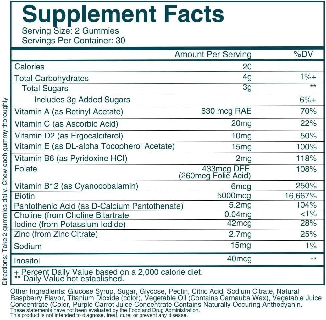 Hair Skin & Nails Gummies Vegan Biotin Formula 60ct