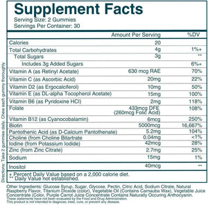 Hair Skin & Nails Gummies Vegan Biotin Formula 60ct